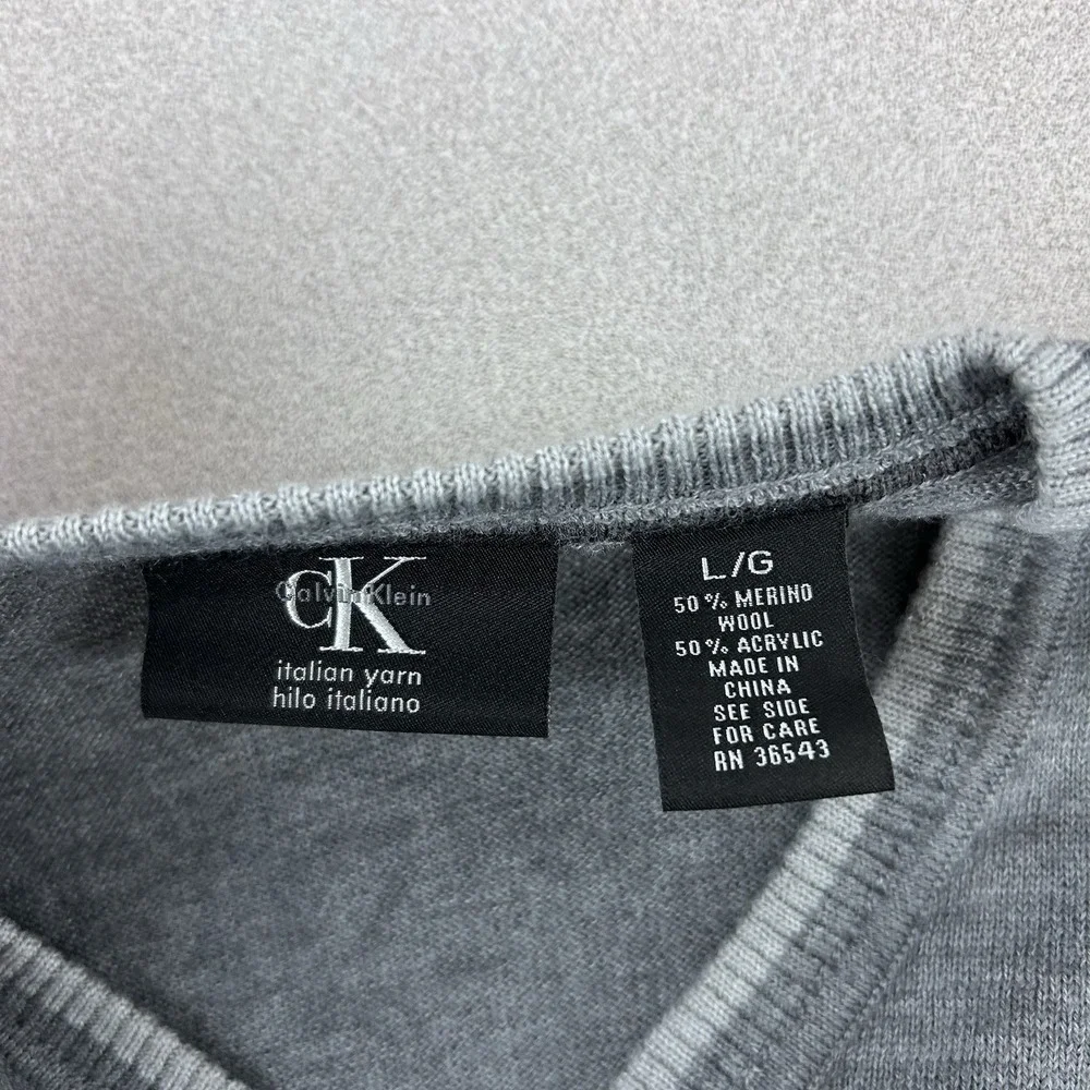 Calvin Klein Men's Merino Wool Blend‎ Gray Sweater Lightweight Size Large